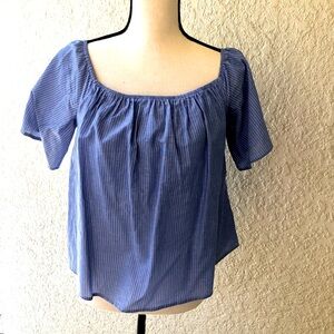 Express off the shoulder cotton/ linen blue & white top